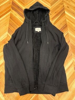 Goodfellow & Co Sherpa Lined Zip Up Hoodie Size L Black Fleece Warm Full Zip